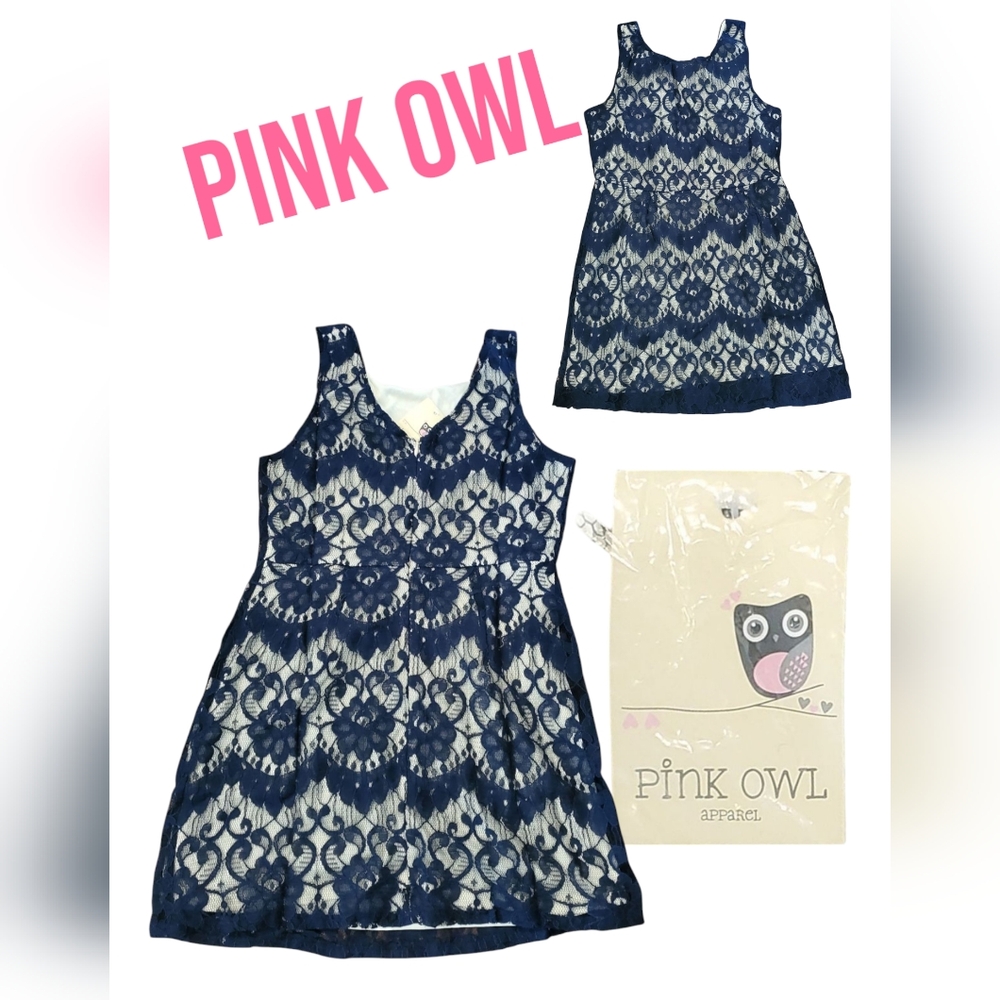 Pink Owl Navy Lace Mini Dress Size LARGE
